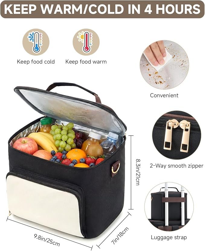 Amythe Rolling Teacher Tote Bag with Accordion File Organizer, 5-Wheel 15.6" Laptop Briefcase with Lunch Box, Wheeled Work Bag for Business, Office, Craft-Black