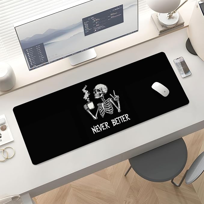 Mousepad Desk Mat Gaming Large Keyboard Cute Office Desktop Computer Laptop XXL Long Big Kawaii Aesthetic Girly Pretty Design Women Girl Gamer Oversized Wide 30x12'' Mousepad, Skeleton Coffee