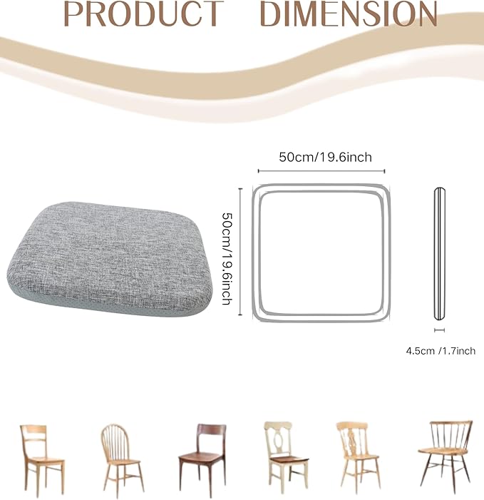 High Resilience Memory Foam Chair Cushion 19"x19"x2" Set of 2 Square Chair Pads and Washable Cover Non Slip Seat Cushions for Indoor Dining Room Kitchen and Office Chairs (Grey,19"x19")
