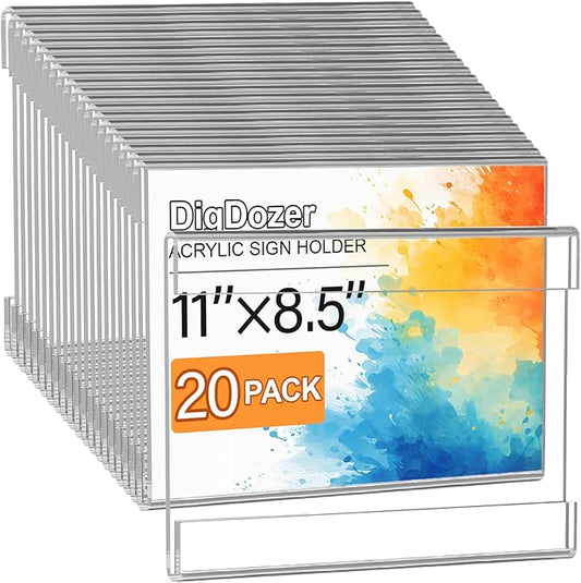 20 Pcs Acrylic Sign Holder 11 x 8.5, Horizontal Wall Mount Sign Holders with Adhesive, Clear Plastic Frames Paper Display Sign Holders for Office, Home, Store, Restaurant - No Drilling