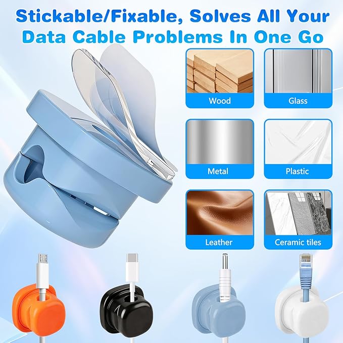 6Pcs Magnetic Cord Organizer Holder,Cord Holder for Nightstand,360° Rotatable Spring Cable Management,Adhesive Wire Cable Clips Management Kit for Phone Charger,Computer,Office,Desk,Nightstand (Mix)