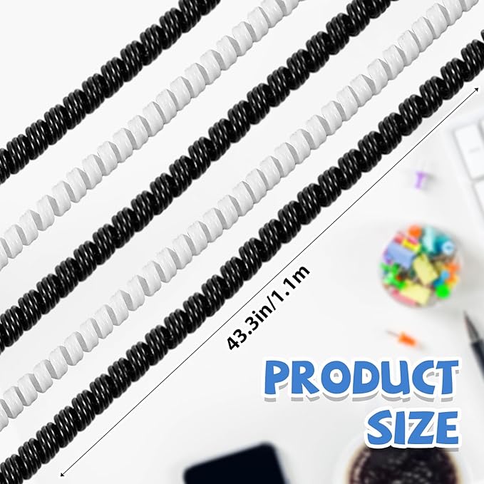 Frienda 10 Pcs Cord Protectors from Pets No Chew Spiral Cable Protector 43.3'' Phone Charger Cover Data Cable Protective Sleeve Chew Proof USB Wire Cover Stylish for Cat Dog Rabbit (Black and White)