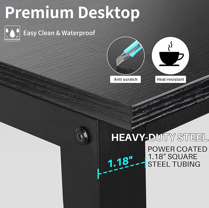 Aquzee Computer Desk with Hutch and Bookshelves, Large Leg Room 47 inch Width Black Desk with Space Saving Storage Shelves for Home Office,Study, Work, Easy Assemble