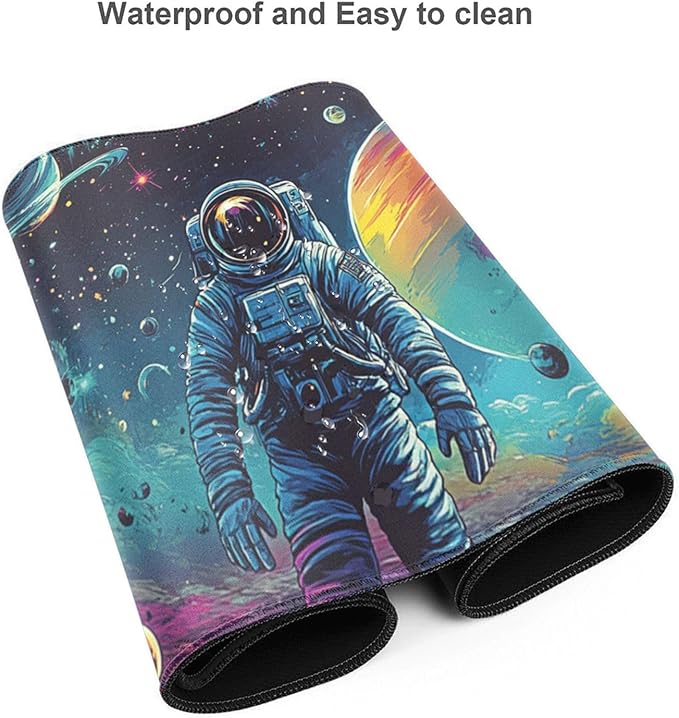 Extra Large Gaming Mouse Pad 48"x24", Non-Slip Rubber Base Galaxy Astronaut Space Mouse Pad, Waterproof Keyboard Mat with Stitched Edges for Work, Game, Office, Desk