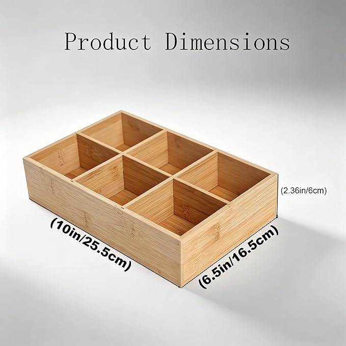 2 Pack Bamboo Small Desk Organizer with Adjustable Dividers, Wood Office Desk Dccessories Organizer for Snacks,Tea Bag,Makeup, Jewelry,Stationery