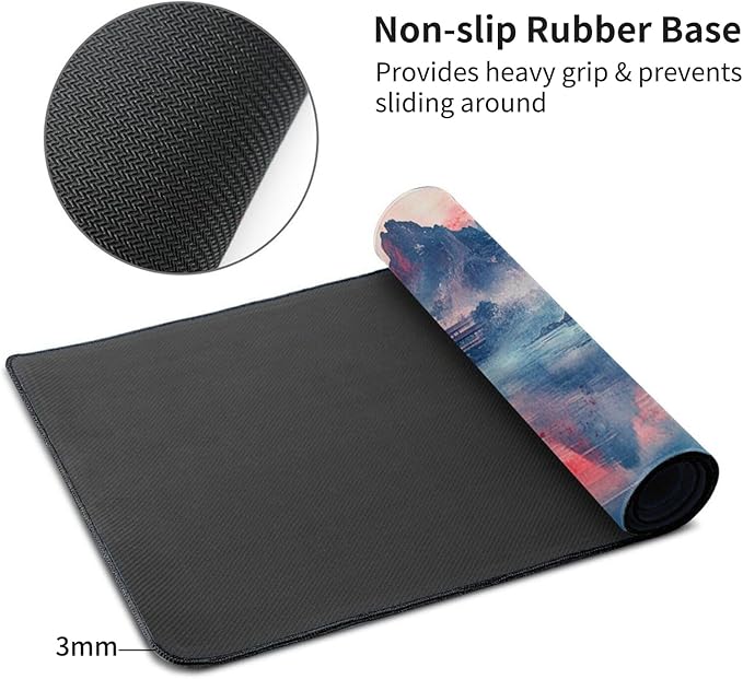 Landscape Ink Painting Gaming Mouse Pad, Extra Large Gaming Mouse Pads, Waterproof, Non Slip, Big Computer Mousepad Mice Pads Desk Pad Stitched Edges for Women Office Home (48"x24", Pink)