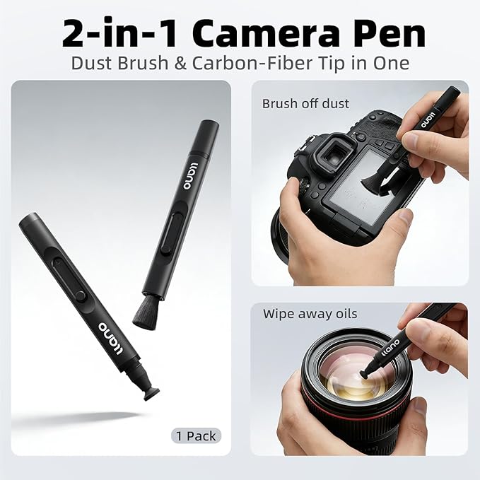llano 7-in-1 Camera Lens Cleaning Kit with Cleaning Solution 60ml, Swab, Pen, Air Blower, Nano-Fiber Cloth, Wipes, Multifunctional Cleaning Kit for Computer PC MacBook iPhone Camera