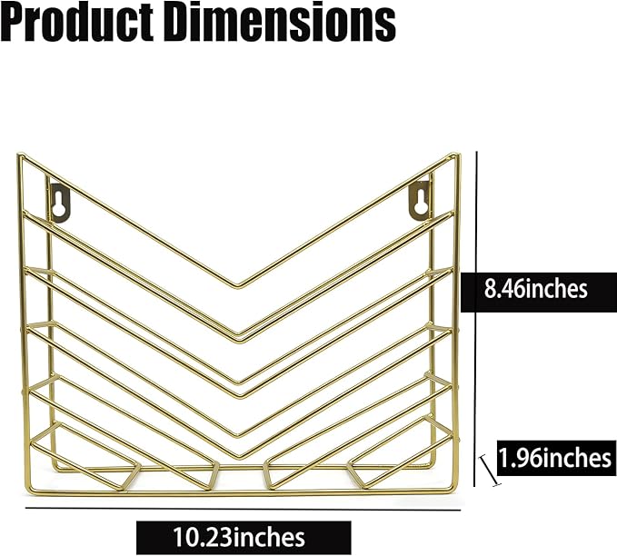 Gold Wall Mounted Magzine Holder, Metal Magazine Rack, Wall File Organizer Holder for Mail and Document Storage Gold