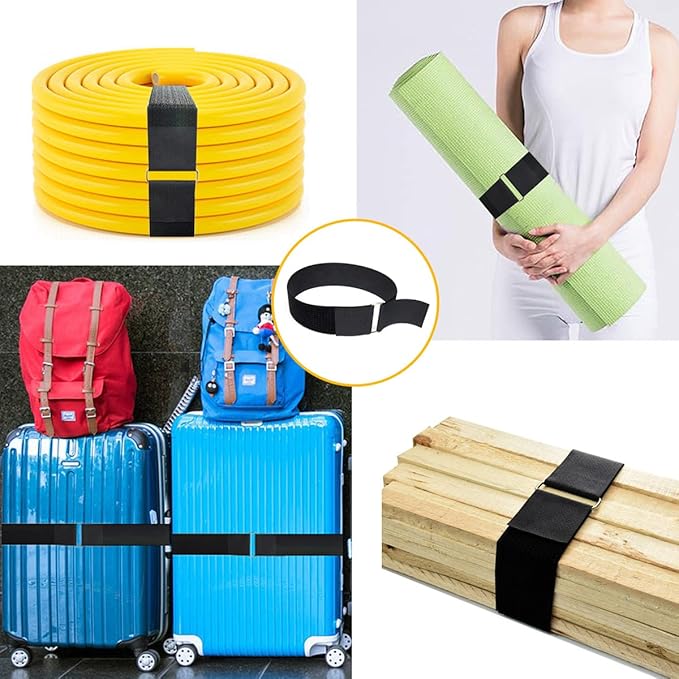 YMCRLUX 2" x32ft Reusable Cinch Strap with 20 Metal Buckles, Cut-to-Length Fastening Securing Straps, Adjustable Nylon Cable Straps and Cord Ties for Organizer or Storage, 2 inch Wide, Black