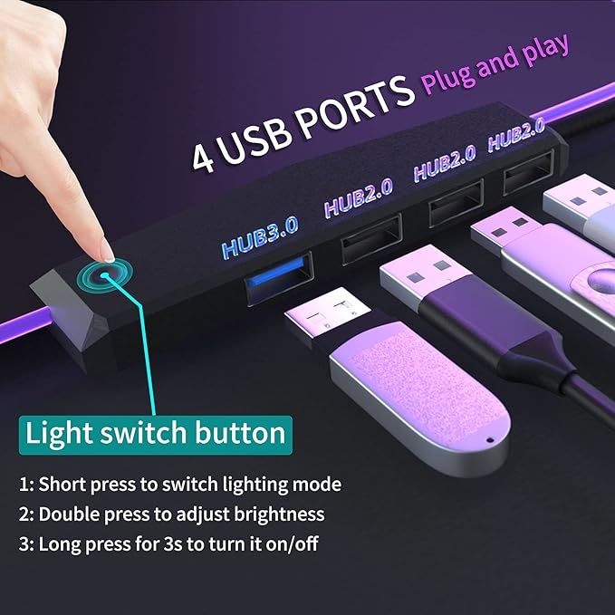 RGB Large Gaming Mouse Pad with 4Port USB Hub and 13Lighting Modes, Computer Keyboard Mouse Pad, Oversize Anti-Slip Rubber Base Mouse Mat for Computer PC Games (31.5 x 11.81 in Black,0.15in Thick)