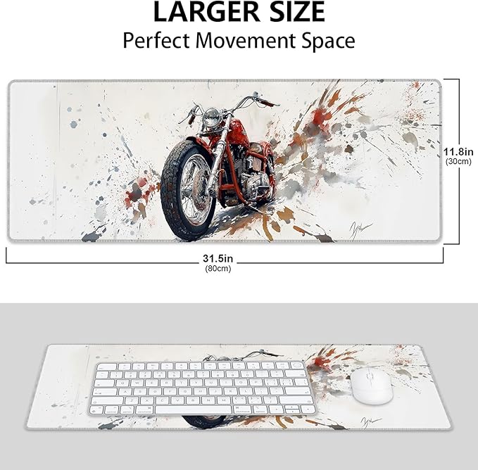 Classic Motorcycle Art Large Mouse Pad, Gaming Mouse Pad, Non-Slip Rubber Base, Office Accessories, Desk Mat, Vintage Bike MousePads for School, Work, Home Decor Gifts 31.5" x 11.8"