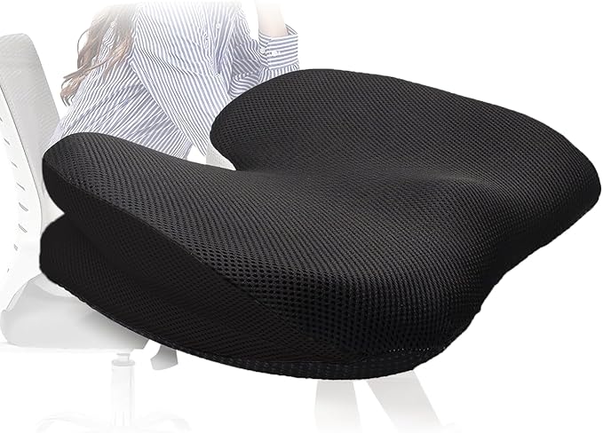 CLRUPR Seat Cushions for Office Chairs，Portable Memory Foam Seat Cushion for Coccyx Non Slip Bottom,Car Seat, Wheel Chair Cushion,Washable Cover (Black)
