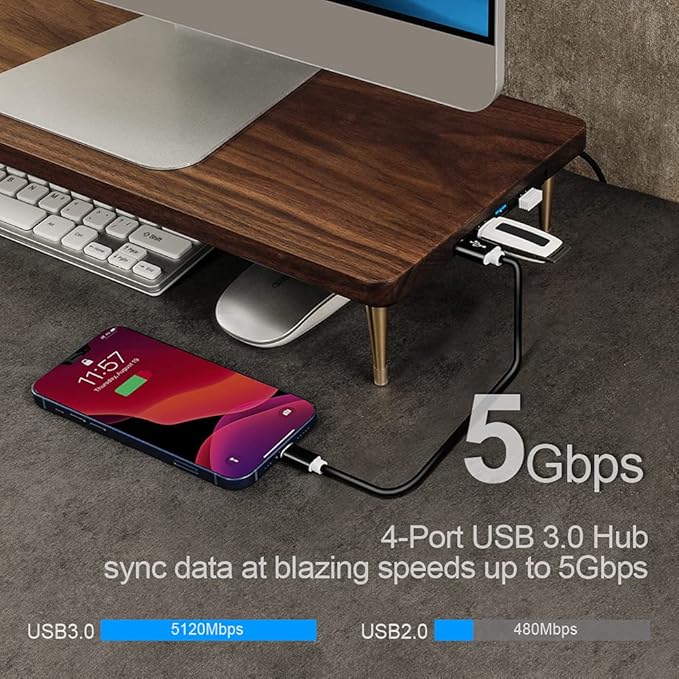 Monitor Stand with 4 USB Ports Walnut Wood Riser for iMac Laptop Computer Monitor – A Sturdy Computer Stand to Elevate Your Screen and Reduce Eye Strain and Maintain Body Position