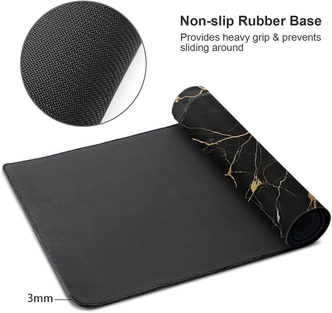 Black Marble Texture Large Mouse Pad & Desk Mat Extended Mousepad with Stitched Edges Non-Slip Rubber Base Laptop Computer Keyboard Pad for Gaming, Office & Home Decor, XXL - 29.5" X 15.8"