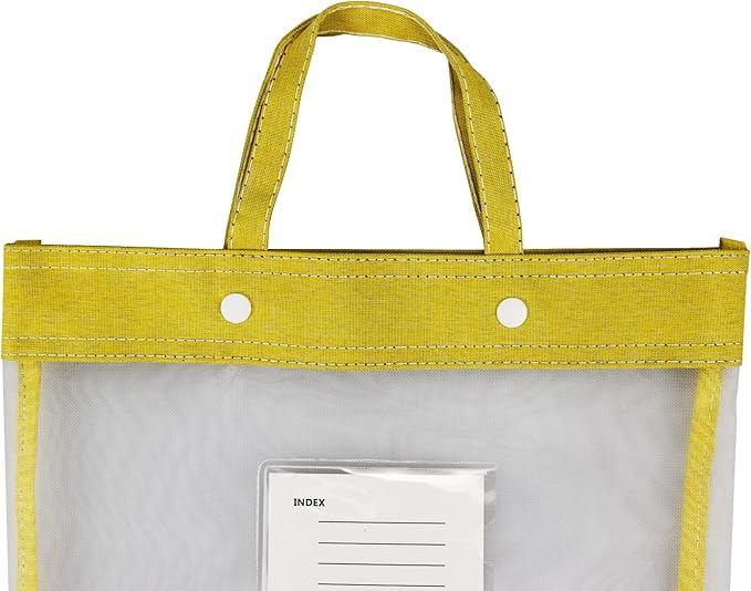Nylon Document Bag with Handle Light Transparent Mesh File Tote Bag Pouch for Carrying Books Papers (1, Yellow)