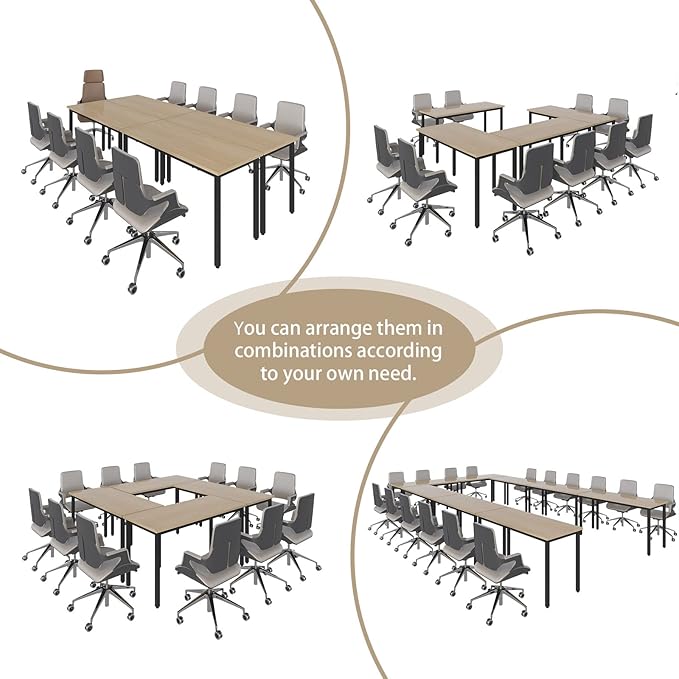 Bonzy Home 4PCS Conference Tables 8FT Computer Desk Study Writing Podcast Table for Meeting Room Conference Room for 10 People, 94.4"x47.2"x29.5", Natural