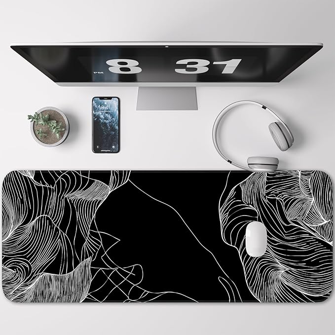 Line Mouse pad, Gaming Mouse pad, Waterproof, Non-Slip Rubber, Stitched Edges, Suitable for Computers, laptops, Home, Office, 31.5x11.8 inches, Black Terrain line