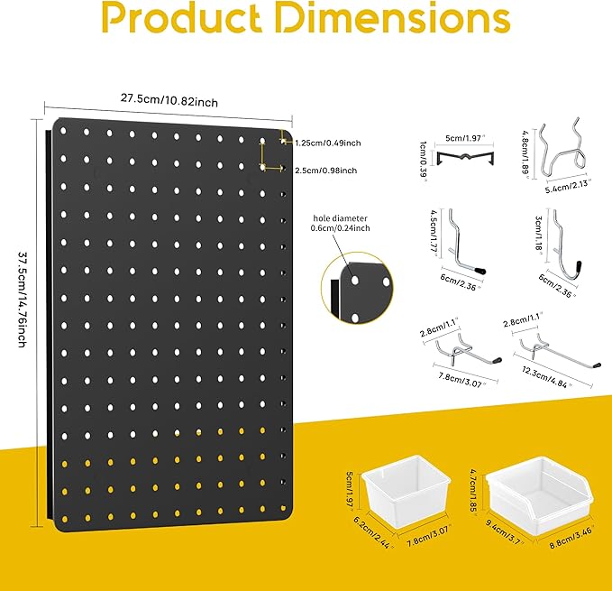 Peg Board for Tools, 6 Pack Metal Pegboard Wall Organizer with Hooks,14.76"×10.82" Black Pegboard Panels for Walls Home, Garage Tool Storage, Kitchen, Office Organization, Craft Room