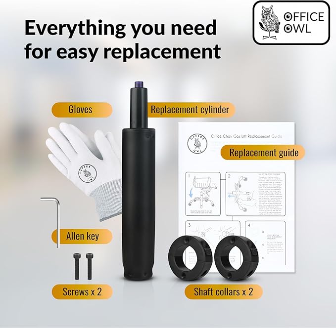 Office Chair Gas Cylinder Replacement Kit, Heavy Duty Class 4 Hydraulic Piston for Desk and Gaming Chairs, Kit Includes Removal Tool, Gloves, Universal Fit Gas Cylinder