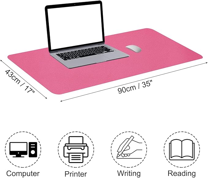 PATIKIL Large Desk Mat, 35"x17" Non-Slip Waterproof PU Leather Desk Pad, Dual Sided Desktop Protector Cover for Office Home Work Study, Rose Red