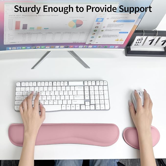 Wrist Rest for Computer Keyboard, Memory Foam Keyboard Wrists Rest, Ergonomic Design Wrist Support for Keyboard for Hand and Arm Easy Typing Pain Relief, 2 Piece Pad, Purplr Pink