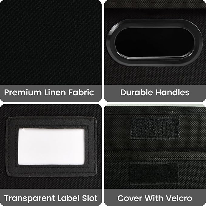 Qerlei File Organizer Boxes with Lids,Collapsible File Folder Organizer with Plastic Slide,Collapsible Filing & Storage Boxes for Office/Decor/Home (Black, 1 Pack)