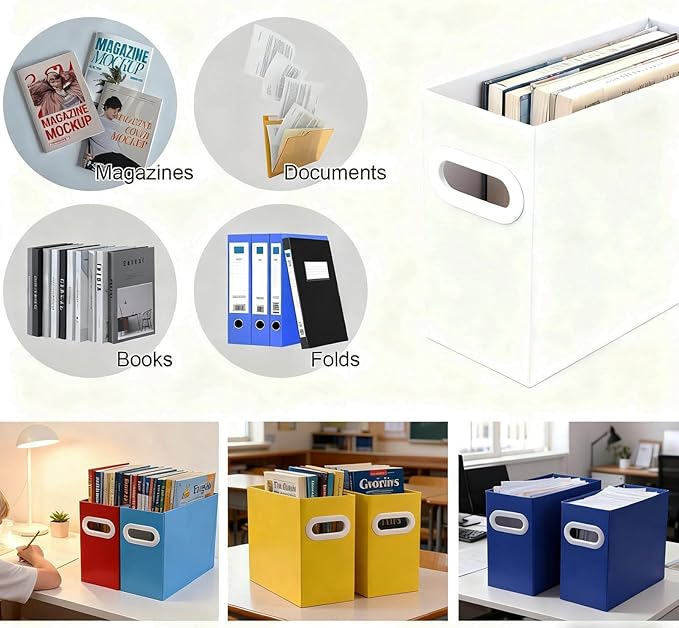 Cardboard File Organizer, Storage Box for Hanging File Folders Letter Size, Portable Document Organizer with Handle for Home, School, or Office, White and Black color