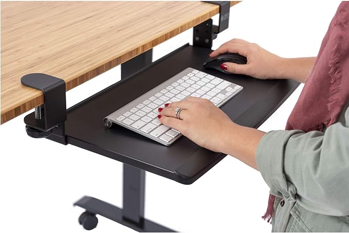 Stand Up Desk Store Compact Clamp-On Retractable Adjustable Height Under Desk Keyboard Tray | for Desks Up to 1.5" (Small, 24.5" Wide)