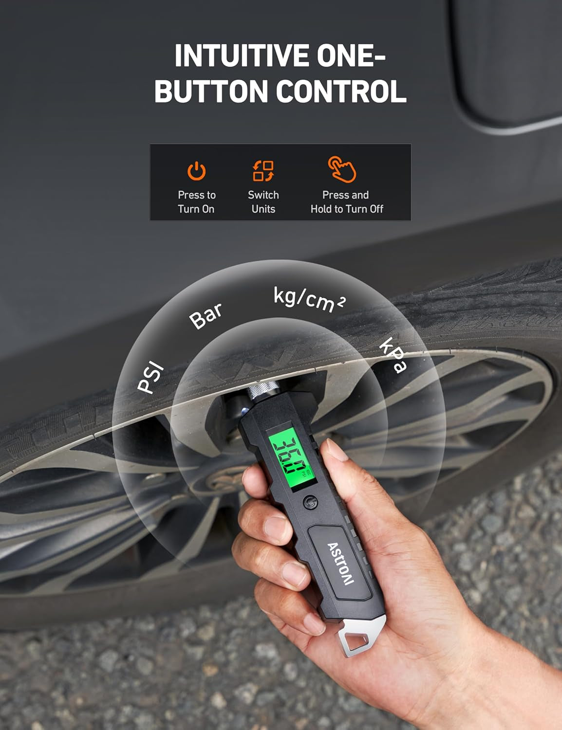 Heavy Duty Digital Tire Pressure Gauge, 230 PSI for Car Bicycle | 4 Settings Heavy Duty Digital Tire Pressure Gaug with Larger Backlit LCD Flashlight and Non-Slip for Car Suv Bicycle, Black
