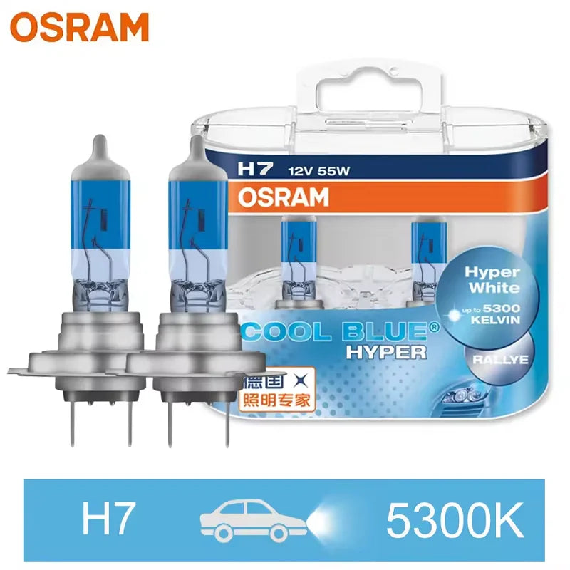 H7 H4 H1 H11 HB3 9005 HB4 9006 Halogen Headlight Car Light Hi/Lo Beam 5300K 12V 55W Cool Blue Hyper White Bulb(2 Pieces)