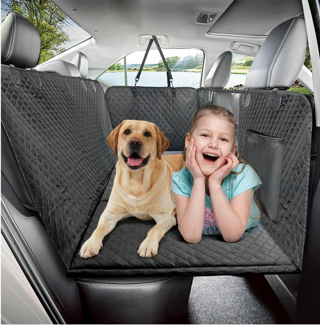 Dog Car Seat Cover, Dog Hammock for Car Backseat, Non Inflatable Seat Cover for Back Seat,Hard Bottom Back Seat Protector for Cars,Trucs & Suvs