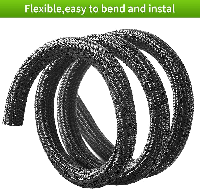 Split Wire Loom 1 Inch 50ft, Braided Cable Sleeve for Cable Management, Cord Protector for Pets, TV, Desk & Automotive, Black