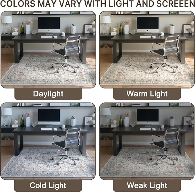 46"x60" Office Chair Mat for Hardwood Tile Floor, Under Desk Carpet Protector for Rolling Computer Chair Mat, Machine Washable Area Rug, Anti-Slip 1/5" Thick Low Pile Thin Vinyl Floor Mat, Taupe