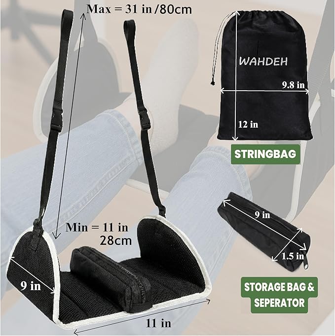Premium Wheelchair Foot sling Hammock noncollapsible with separator and storage for Walker Rollator Holder long flight Leg attachment replacement elevating Portable Medical swing Essential Accessories