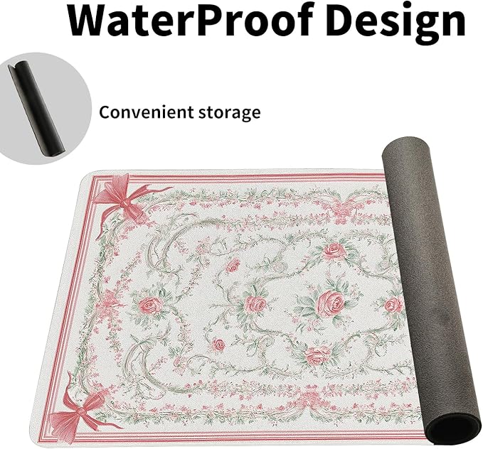 Vintage Floral Desk Mat for Women, Large PU Leather Desk Pad with Non-Slip Base, Elegant Office Keyboard Cover an Elegant and Thoughtful Gift for Women(23.6x11.8 Inch)