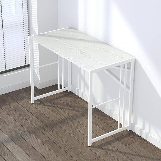 Lutown-Teen Folding Desk 40 inch Writing Gaming Computer Camping Table, No Assembly Required Home Office Desk, White