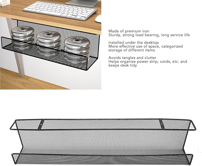 GLOGLOW Under Desk Cable Management Tray, Metal Wire Organizer with No Drill Design for Organizing Extension Cords At Home Office or Kitchen (L)