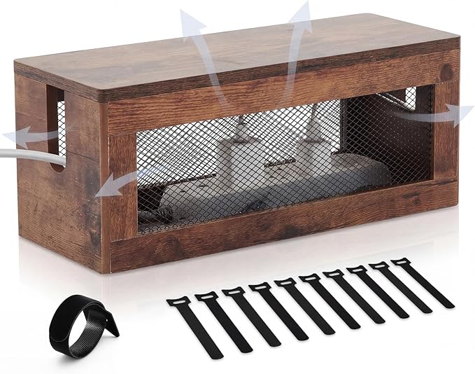 Chunful Extra Large Cable Management Box, 16'' Wood Cord Hider Organizer with Ventilation Nets & Organizer for Power Strip, TV Wires & Desk Cable Storage, Magnetic Lid Hide Floor Cables