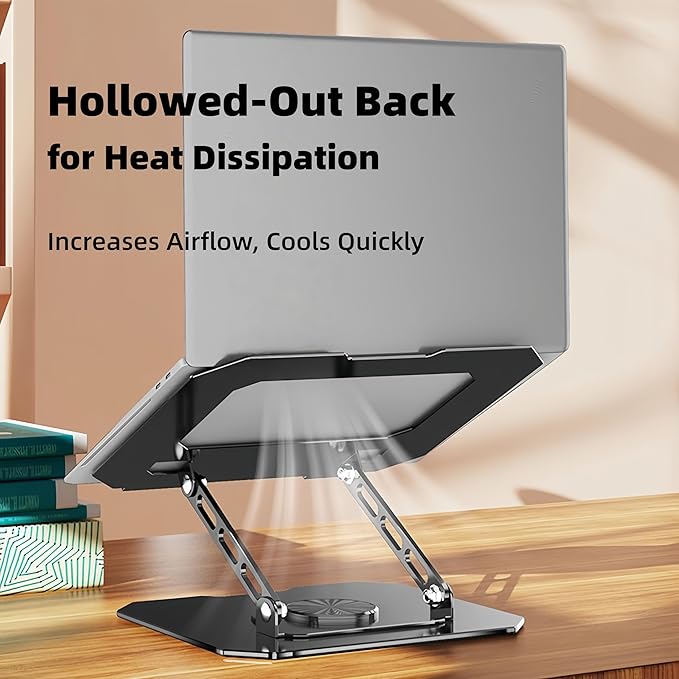 Laptop Stand for Desk - Ergonomic Aluminum Alloy Computer Riser, 360° Rotating & Adjustable & Foldable, with Large Hollow Cooling, Stable Holder for MacBook, Dell, HP, Notebook(10-17"), Wht