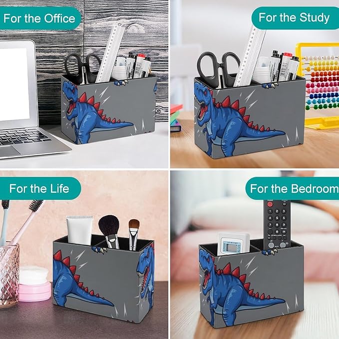 Study Table Pen Holder with Remote Control Holder Dino Dinosaur, Keep Your Desk Organized