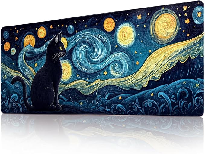 Desk Mat Mouse Pad Gaming Desk Pad XL Large Mouse Mat Office Decor Accessories (Starry Cat)