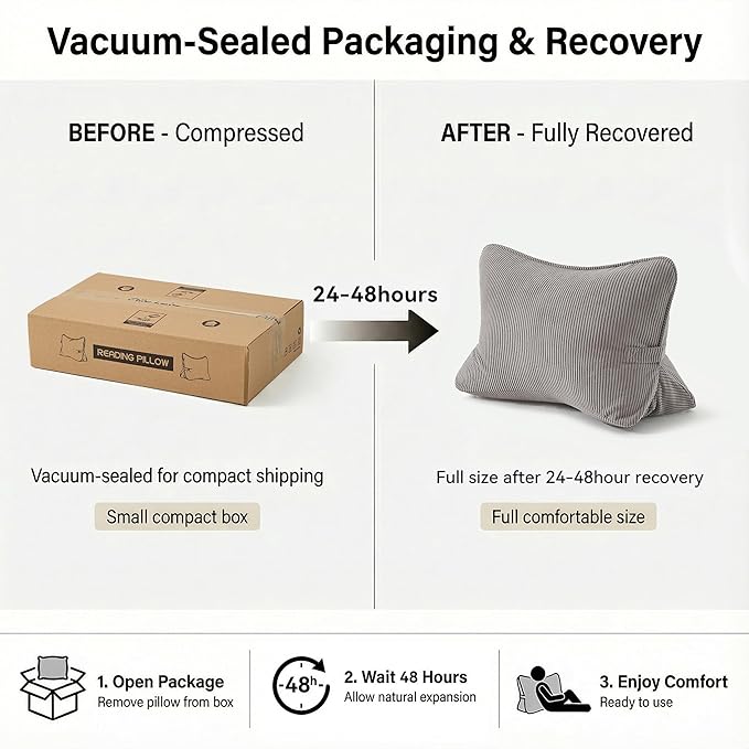 Pat. Pend. Corduroy Lumbar Support Pillow for Watching TV, Reading & Gaming, Triangle Cushion for Sofa, Armchair, Couch or Bed, Removable Washable Cover, Light Gray