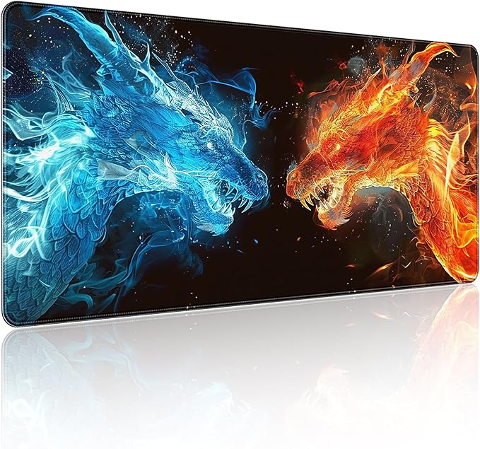 35.4 x 15.7 in, XXL Large Mouse Pad for Desk, Extended Keyboard Mouse Mat for Computer Office, Big Mouse pad with Stitched Edges, Gaming Pc-Ice Dragon fire Dragon