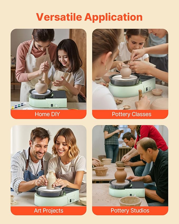 VEVOR Pottery Wheel for Kids and Adults - Complete Pottery Kit with 6" Turntable Clay Art Supplies Sculpting Tools, Mini Clay Making Pottery Wheel with Storage Design, Crafts Christmas Gifts, Green