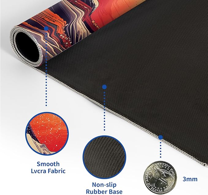 Red Japanese Sea Wave Mouse Pad Abstract Red Mouse Pad 31.5x11.8 Inch Texture Non-Slip Rubber Base Large Mousepad Stitched Edges Keyboard Mouse Mat Desk Pad for Office and Home