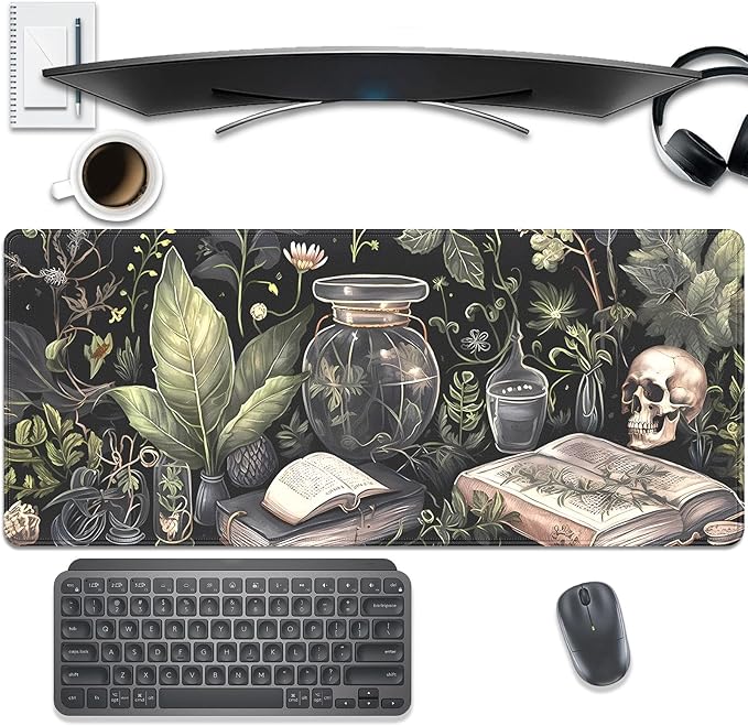 Dark Academia Witchcraft Mouse Pad,Extended Skull Magic Book Mousepad Desk Pad with Stitched Edges,Non-Slip Waterproof Rubber Base Mouse Mat for Office Computer Keyboard Laptop Home 27.5x11.8 in