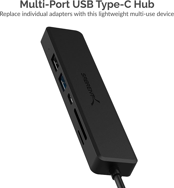 SABRENT Multi-Port USB Type-C Hub with 4K HDMI | Power Delivery (60 Watts) | 1 USB 3.0 Port | 1 USB 2.0 Port | SD/microSD Card Reader (HB-TC6C)