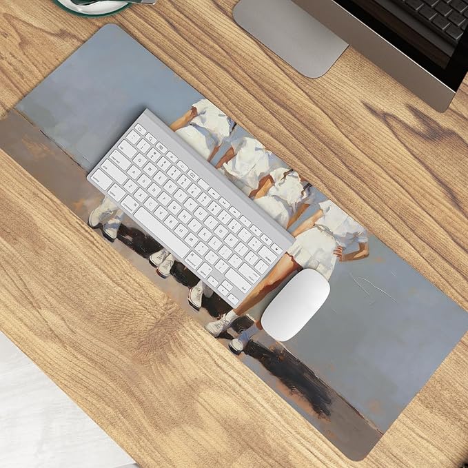 Preppy Girls Large Mouse Pad,Aesthetic Vintage Casual Fashion Desk Mat,Coquette Minimalist Neutral Girly Art Mousepad for Home Office Dorm Desktop Decor,31.5x11.8 Inch