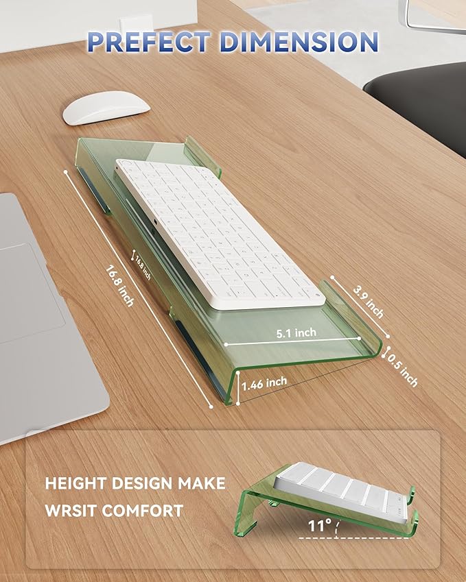 Ergonomic Computer Keyboard Stand for Desktop (Green), Keyboard Tilted Elevated Rack Key Board Holder Riser Stand for Office Home Desk Work