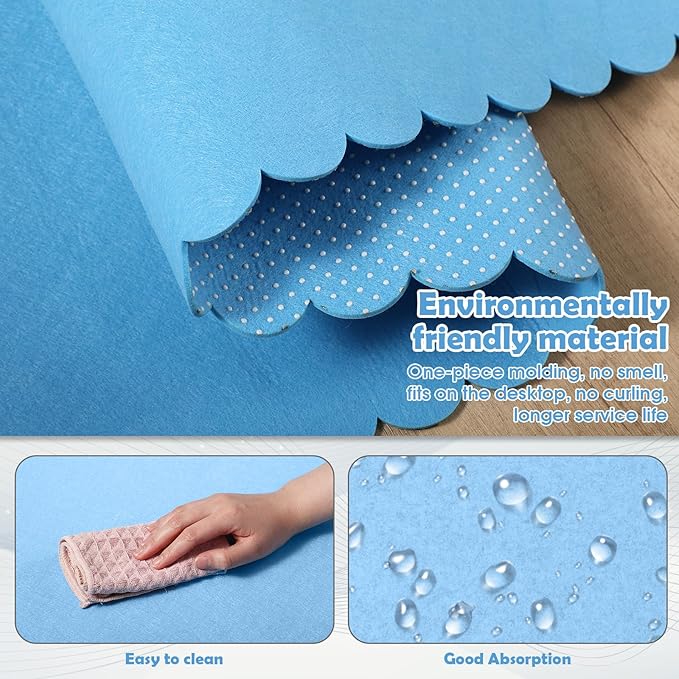Copkim 35 x 16.5 Inch Felt Desk Mat with Scalloped Edges, Large Felt Mouse Pad Non Slip Scalloped Computer Laptop Desktop Pad for Keyboard and Mouse Home Office(Blue)